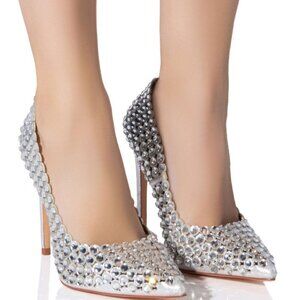 AZALEA WANG " ALL ABOUT ME " RHINESTONE EMBELLISHED PUMP IN SILVER ( BRAND NEW